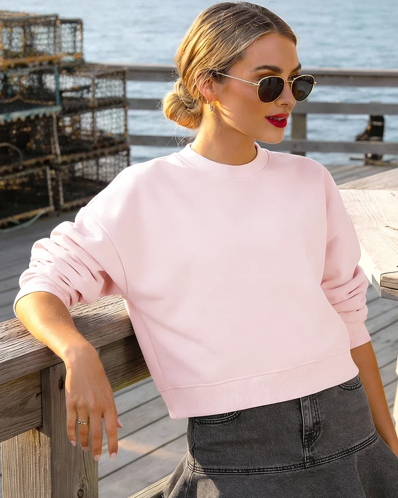 bewakoof Women's Pink Oversized Crop Sweatshirt